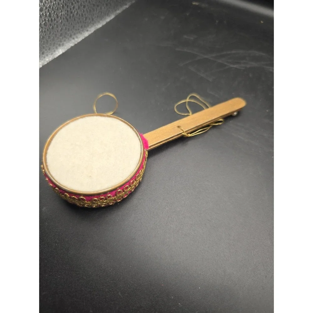 Vintage Handmade Felted Drum Christmas Tree Ornaments Pink  Set of 2 RETRO